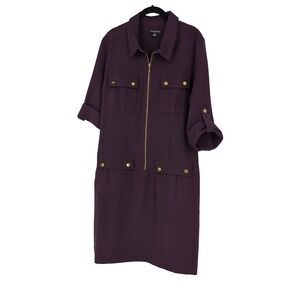 Sharagano Utility Dress  Pockets Roll Tab Sleeve Purple Size 14